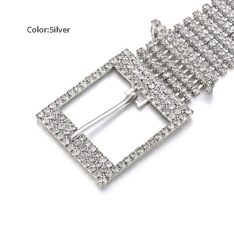Fashion Luxury Women'S Rhinestone Belt Female Ten Row Bright Bride Wide Bling Crystal Diamond Waist Chain Belt Rhinestones - Sheseelady