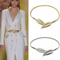 Flower Leaf Shape Wedding Designer Elastic Belts Women Girl Stretch Skinny Waist Belt Cummerbunds Metal Female Belt - Sheseelady