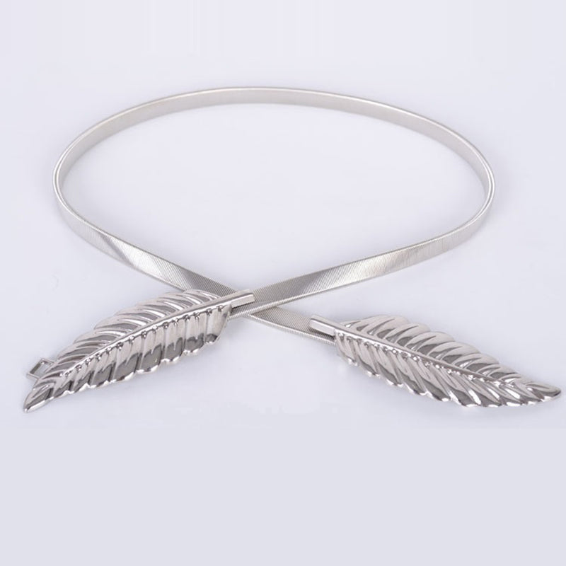 Flower Leaf Shape Wedding Designer Elastic Belts Women Girl Stretch Skinny Waist Belt Cummerbunds Metal Female Belt - Sheseelady