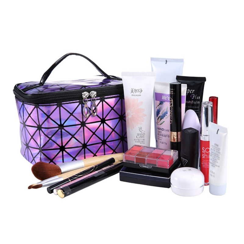 Functional Cosmetic Bag Women Fashion Pu Leather Travel Make Up Necessaries Organizer Zipper Makeup Case Pouch Toiletry Kit Bag - Sheseelady