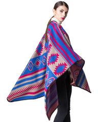 Women Poncho Scarf Cardigan Sweater Geometrical Print WarmCape Shawl Long Scarves Pashmina Outwear