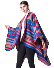 Women Poncho Scarf Cardigan Sweater Geometrical Print WarmCape Shawl Long Scarves Pashmina Outwear