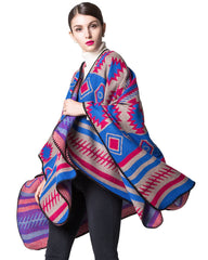 Women Poncho Scarf Cardigan Sweater Geometrical Print WarmCape Shawl Long Scarves Pashmina Outwear