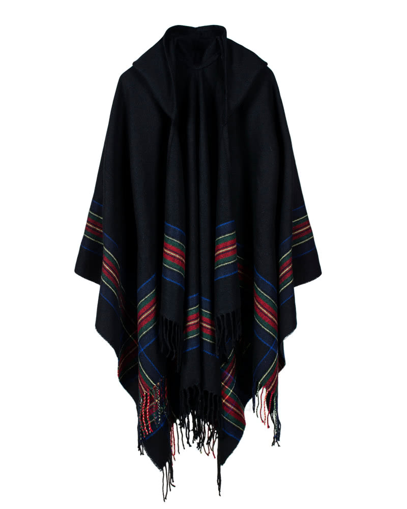 Women Knitted Poncho Cape Hooded Stripe Oversized Cardigan Sweater Long Shawl Scarf Cashmere Pashmina