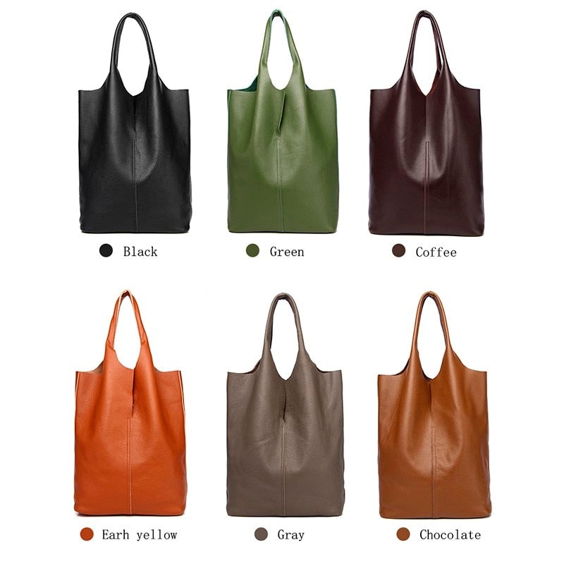 Luxury Casual Women's Soft Genuine Leather Tote Bags