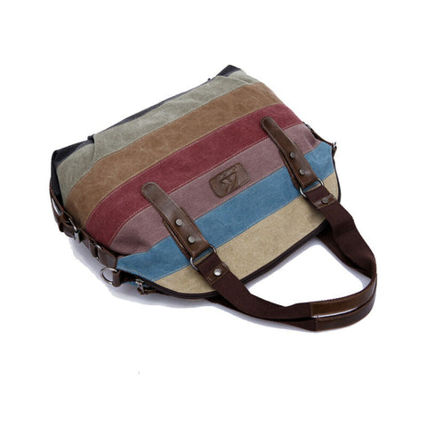 Womens Shoulder Bags Satchel Stripe Vintage Crossbody Tote Handbag Purse Messenger Canvas Large Travel Bag