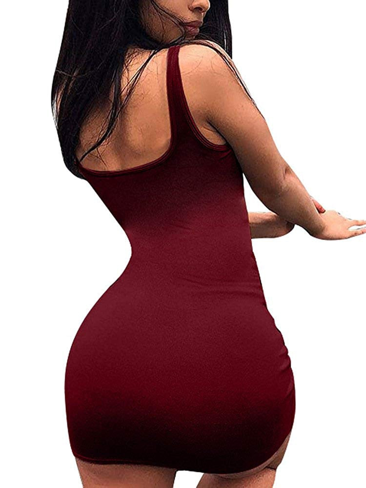 Sexy Ladies' Solid Color Knee Length Club Dress With Long Sleeve Or Sleeveless Type