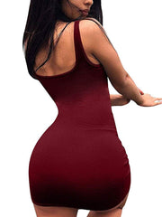 Sexy Ladies' Solid Color Knee Length Club Dress With Long Sleeve Or Sleeveless Type