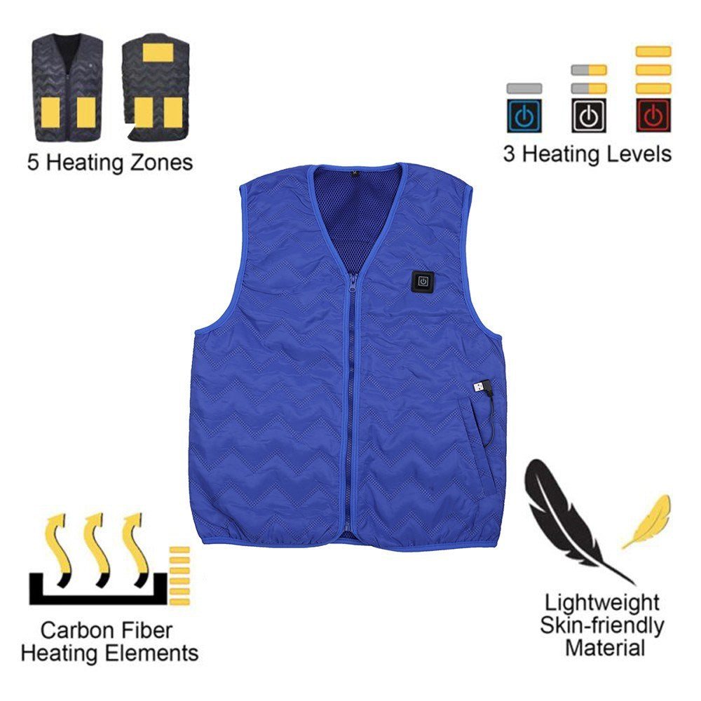 Unisex Heated Vest with Rechargeable Intelligent Thermostat, Waterproof, Washable, Auto-Regulating for Winter