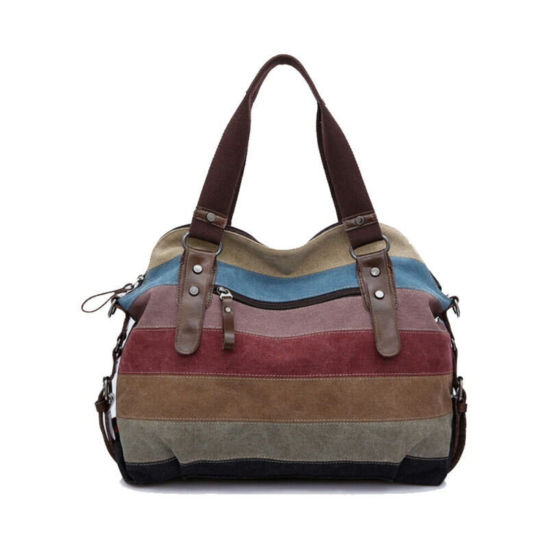 Womens Shoulder Bags Satchel Stripe Vintage Crossbody Tote Handbag Purse Messenger Canvas Large Travel Bag