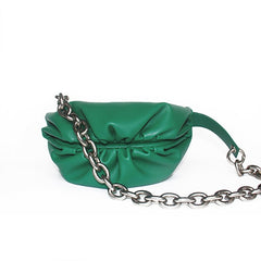 Waist Bag Women Cowhide Leather with Big Metal Adjustable Chains Decoration Cloud Chest Bag