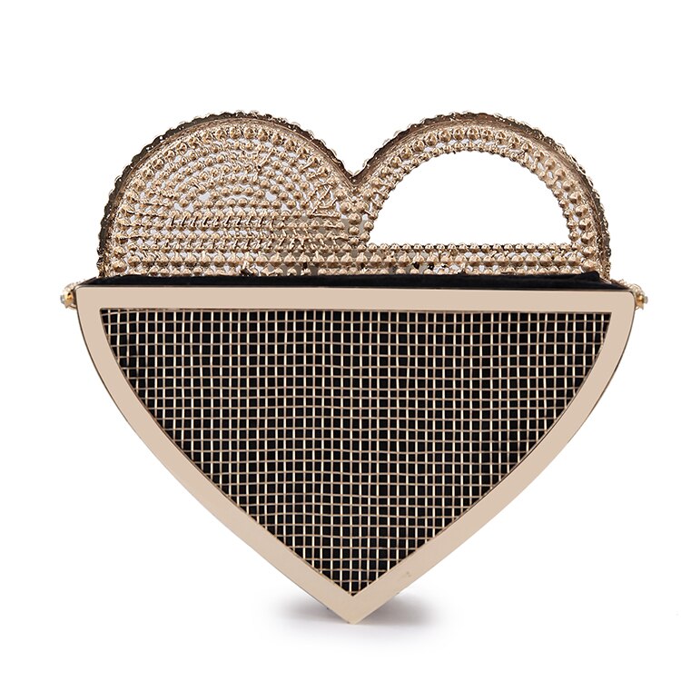 Luxury Heart Shaped Diamond Evening Clutch Bag Women Purses and Handbags Designer Hollow Out Metal Shoulder Chain Bag