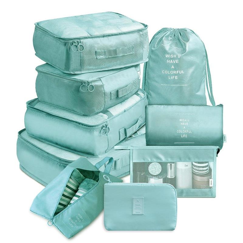 Portable 9-piece Suitcase Storage Bags For Cosmetic Clothes Shoes