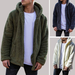 Winter Warm Men Thick Hoodies Tops Fluffy Fleece Fur Jacket Hooded Coat Outerwear Long Sleeve Cardigans