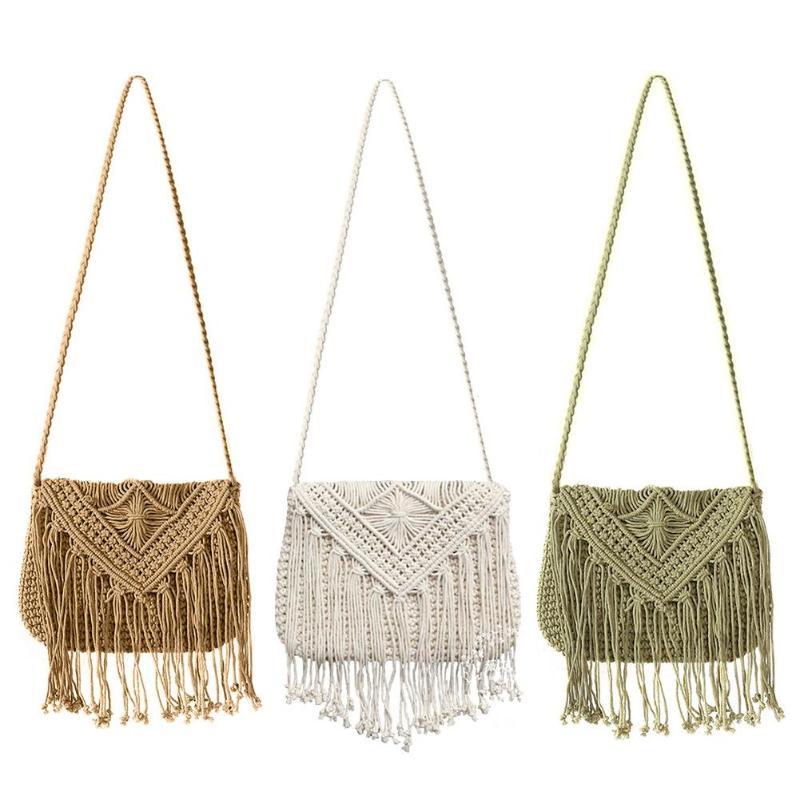 Vintage Ladies' Handmade Rattan Woven Handbag With Tassel