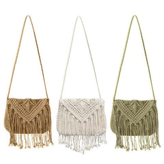 Vintage Ladies' Handmade Rattan Woven Handbag With Tassel