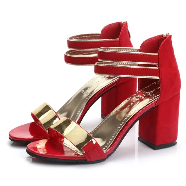 Ladies Ankle-Wrap Shoes Summer Gladiator Sandals Women Square Heel Sandals Party Wedding Shoes Bling Bling Ladies Sandals - Sheseelady