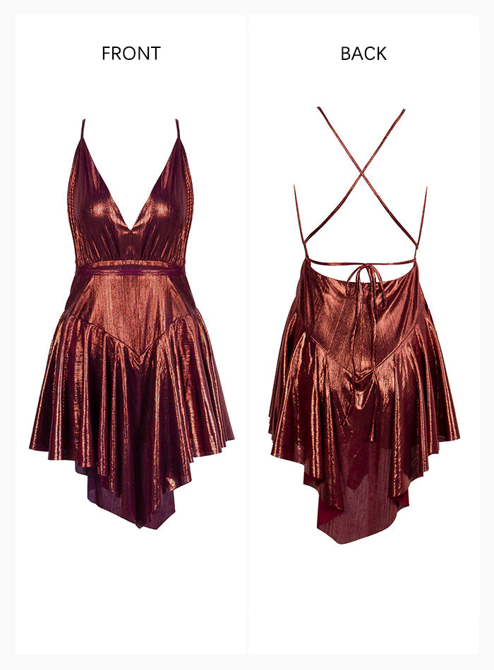 Sexy Brown Deep V-Neck Open Back High Waist Playsuit For Ladies