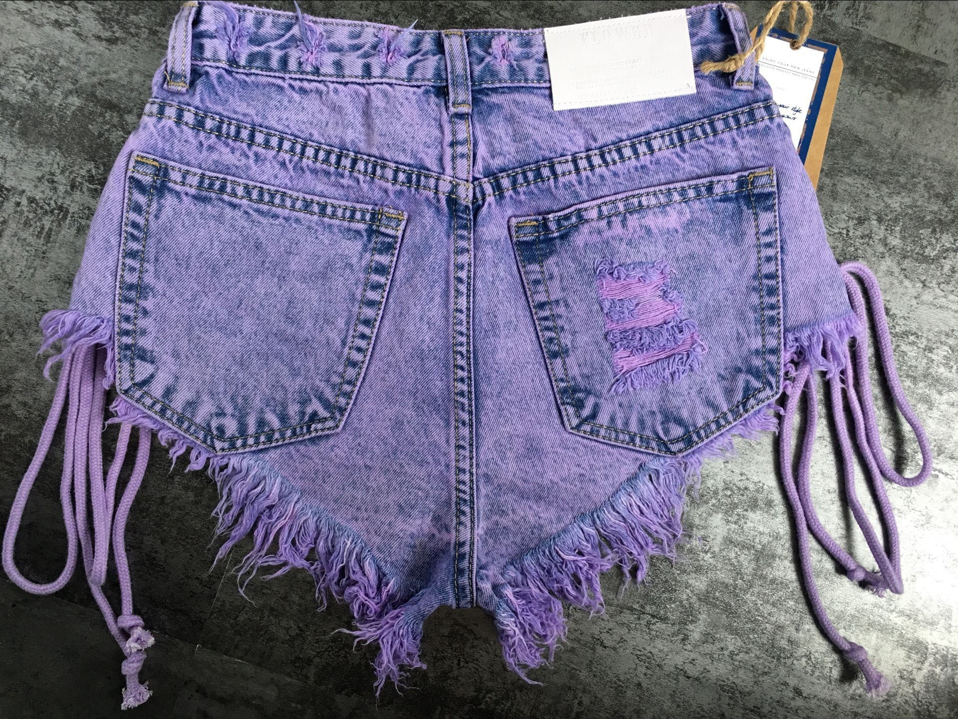 Highwaisted Mini Jeans Shorts Women Both Side Tie Mini Short Sexy Denim Shorts Jeans - Sheseelady