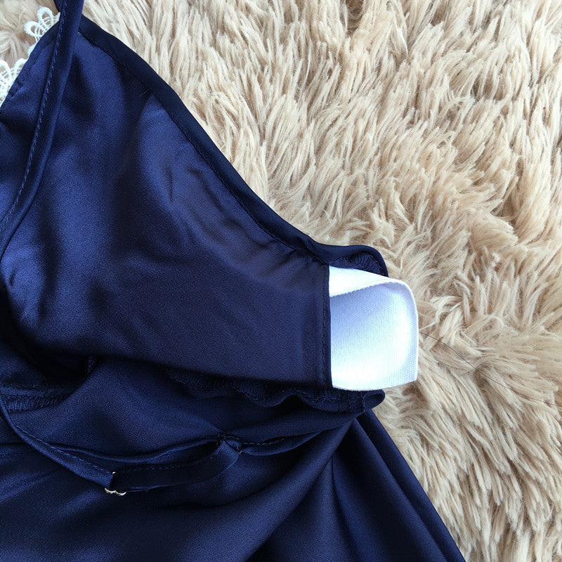 Ladies Sexy Nightdress Silk V-Neck Floral Sleepwear Lingerie Babydoll Nightgown Mini Sleeveless Women Sleepshirt With Padded Bra - Sheseelady