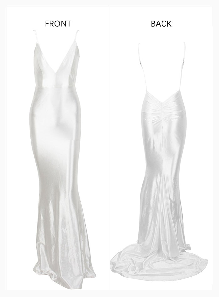Flash Sexy Ladies' Deep V-neck Backless Slim Floor-length Dress