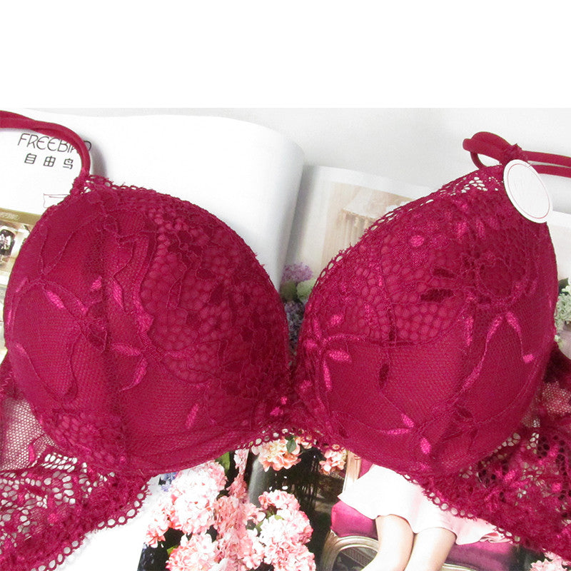 Sexy Solid Color Women's Lace 3/4 Cup Push Up Bra & Briefs Set 70B/75B/80B