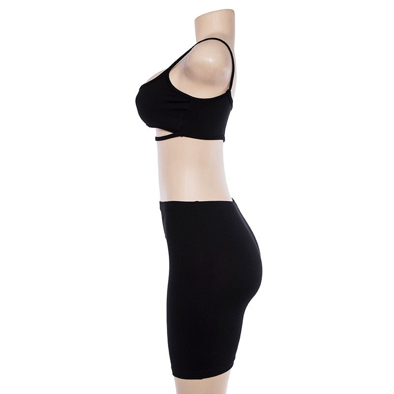 Casual Sexy Women's Spaghetti Straps Hollow Out Camis & Knee Length Pants Sets