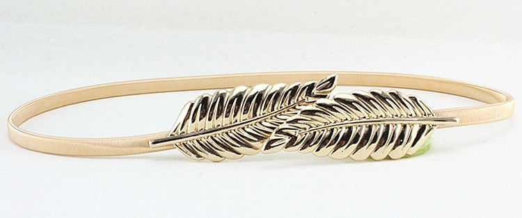 Flower Leaf Shape Wedding Designer Elastic Belts Women Girl Stretch Skinny Waist Belt Cummerbunds Metal Female Belt - Sheseelady