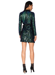 Green Flash Ladies' Cross Banded Party Dress With Geometry Sequins