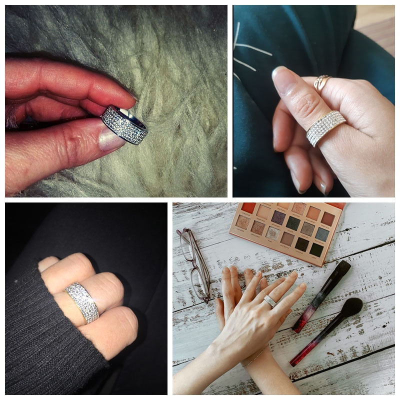 5 Row Lines Clear Crystal Wedding Rings For Women Fashion Rhinestone Stainless Steel Female Teen Jewelry Anillos Mujer - Sheseelady