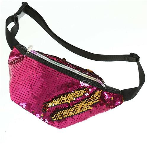 Fashionable Waterproof Female Leather Waist Packs With Sequin