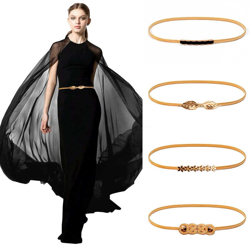 Flower Leaf Shape Wedding Designer Elastic Belts Women Girl Stretch Skinny Waist Belt Cummerbunds Metal Female Belt - Sheseelady