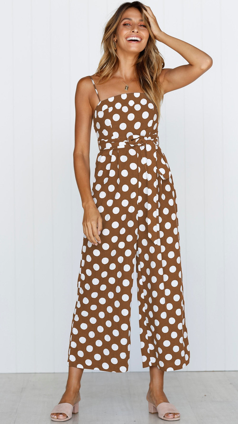 Elegant Stylish Ladies' Polka Dot Print Lace-up Jumpsuits