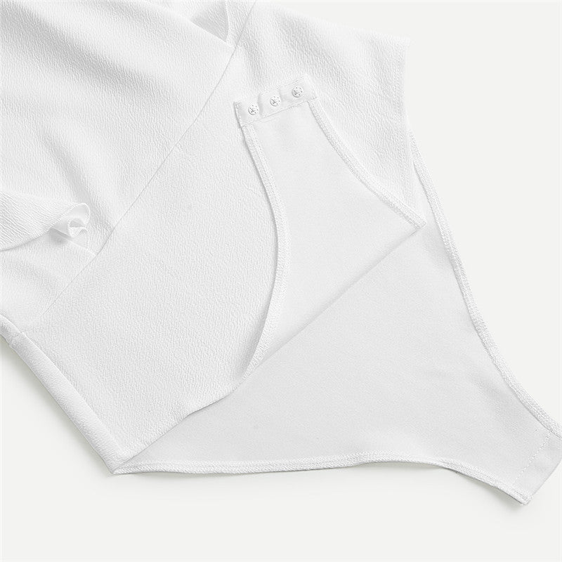 Black Ruffle Cute Textured Bodysuit Women White Cap Sleeve Slim Summer Bodysuits Fashion New Sexy Brief Skinny Bodysuit - Sheseelady
