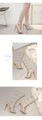 Plus Shoes Sexy Gladiator Knee High Transparent Buckle Sandals Fashion Crystal Flower Heel Women Sandal