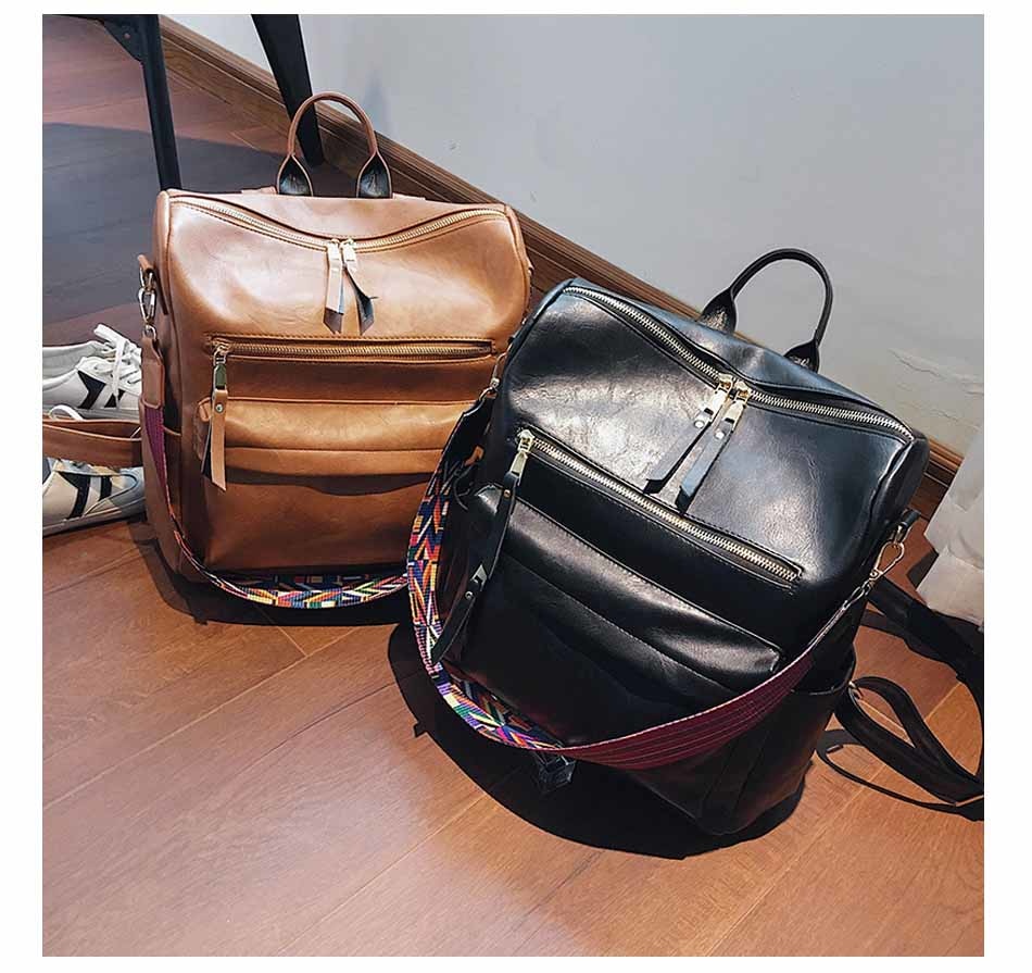 High Quality Pu Leather Rucksack Backpack With Silt Pocket - Sheseelady