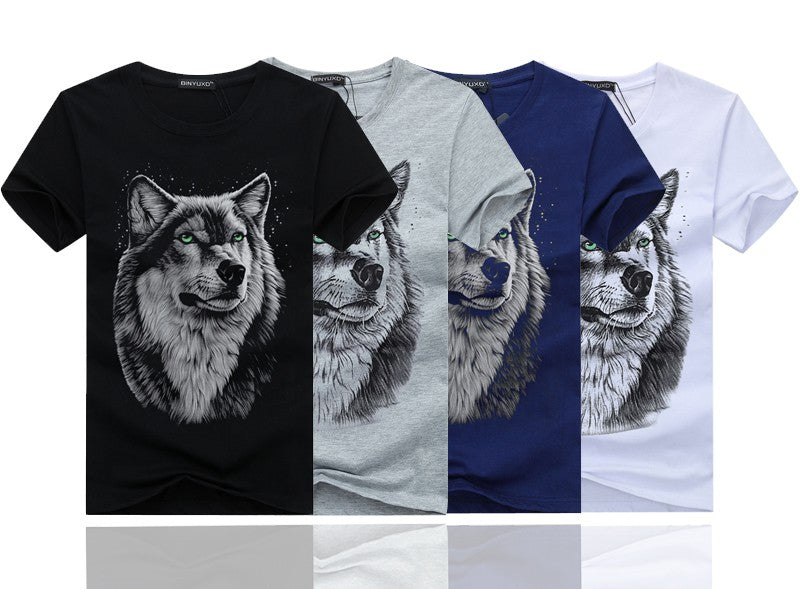 3D Wolf Head Man Round Collar Short Sleeve T-Shirt - Sheseelady