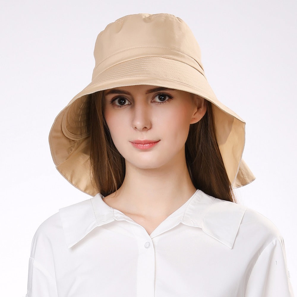 Casual Women's Foldable Cotton Sun Hats With String For Beach Travel