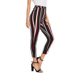 Elegant Stretch Knit Striped Pants Multi Color Waist Skinny And Capris For Women