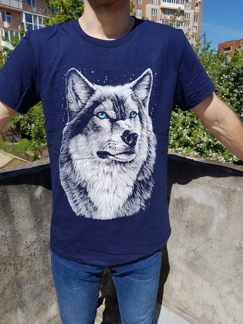 3D Wolf Head Man Round Collar Short Sleeve T-Shirt - Sheseelady