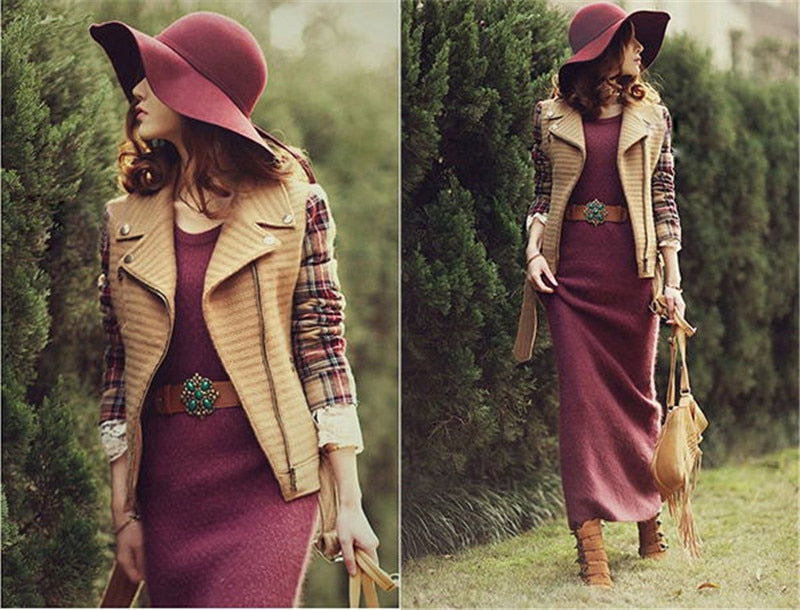 Autumn Winter Summer Fashion Fedoras Vintage Pure Women'S Beach Sun Hat Female Waves Large Brim Sunbonnet Fedoras Lady Sun Hat - Sheseelady
