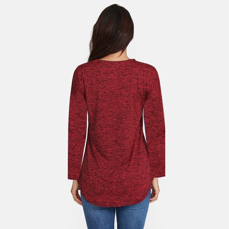 Cotton Long Sleeve V-neck Tassel Zipper T-Shirt Plus Size For Women - Sheseelady