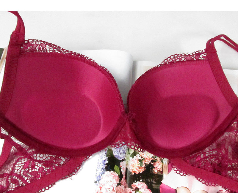 Sexy Solid Color Women's Lace 3/4 Cup Push Up Bra & Briefs Set 70B/75B/80B