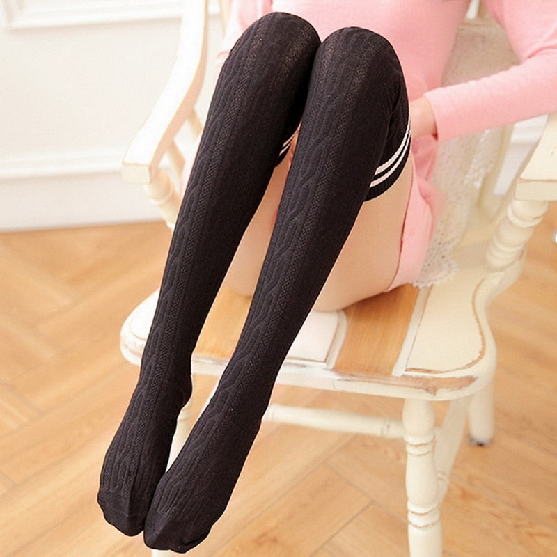 Long Stockings Women Cotton Warm Thigh High New Fashion Striped Knee Socks Sexy Over The Knee Stockings For Ladies - Sheseelady