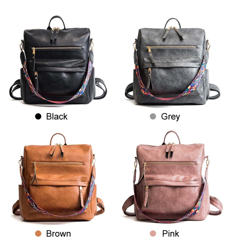 High Quality Pu Leather Rucksack Backpack With Silt Pocket - Sheseelady