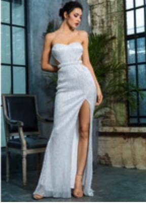 Sexy Open Back Strapless Pleated Sequined Slim Party Long Dress For Females