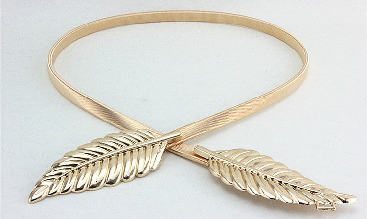 Flower Leaf Shape Wedding Designer Elastic Belts Women Girl Stretch Skinny Waist Belt Cummerbunds Metal Female Belt - Sheseelady