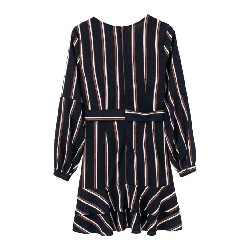 KANCOOLD Dress Women's Fashion Lantern Sleeve Casual Striped V-Neck Dress Casual Ruffle Mini Party Dress women 2018AUG9