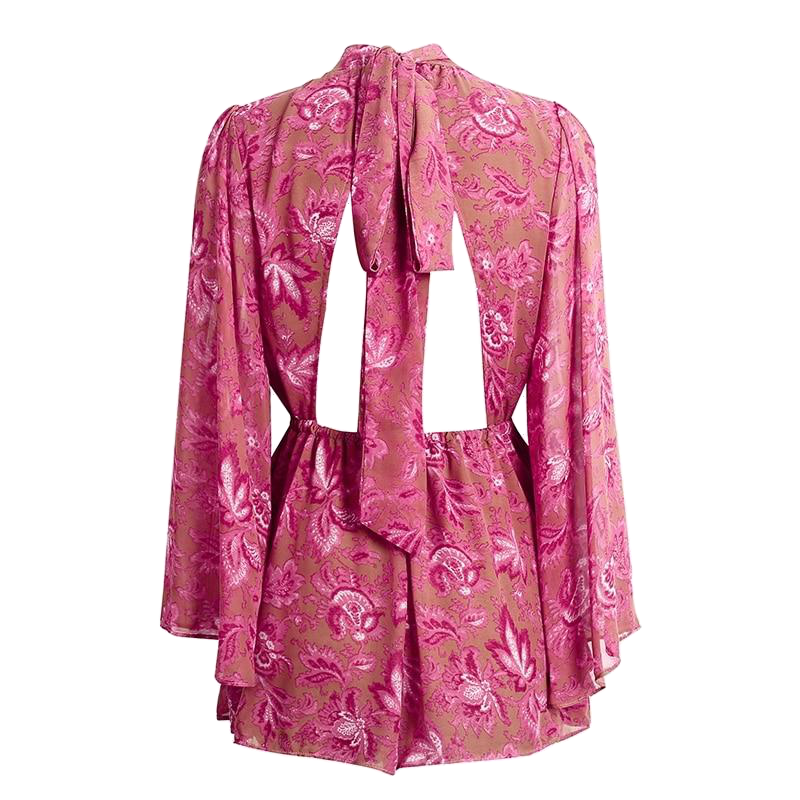 Backless Lace Up Floral Women Jumpsuit Romper Female Print Bodysuit Sexy Summer Overalls Playsuit Catsuit Leotard - Sheseelady