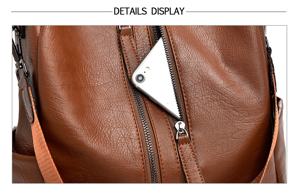 New Pu Leather Large Capacity And Multi-Function Casual Backpack